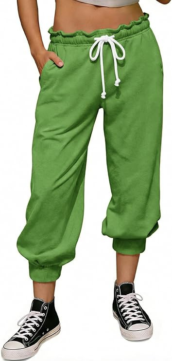 Fisoew Women's Capri Joggers 2026 Trendy Peplum Drawstring Waist Sweatpants with Pockets | Amazon (US)