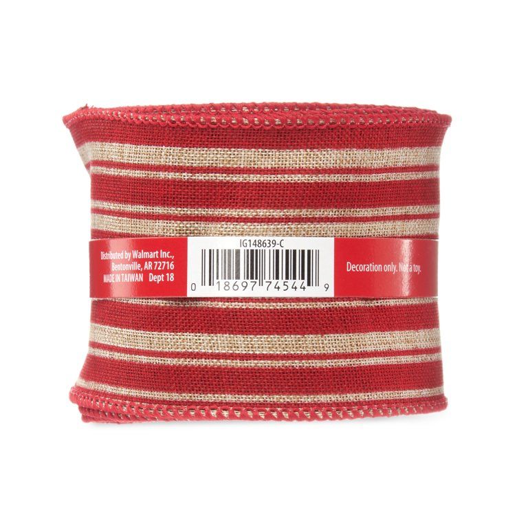 Holiday Time Ribbon, Natural Red Stripe, 25' - Walmart.com | Walmart (US)