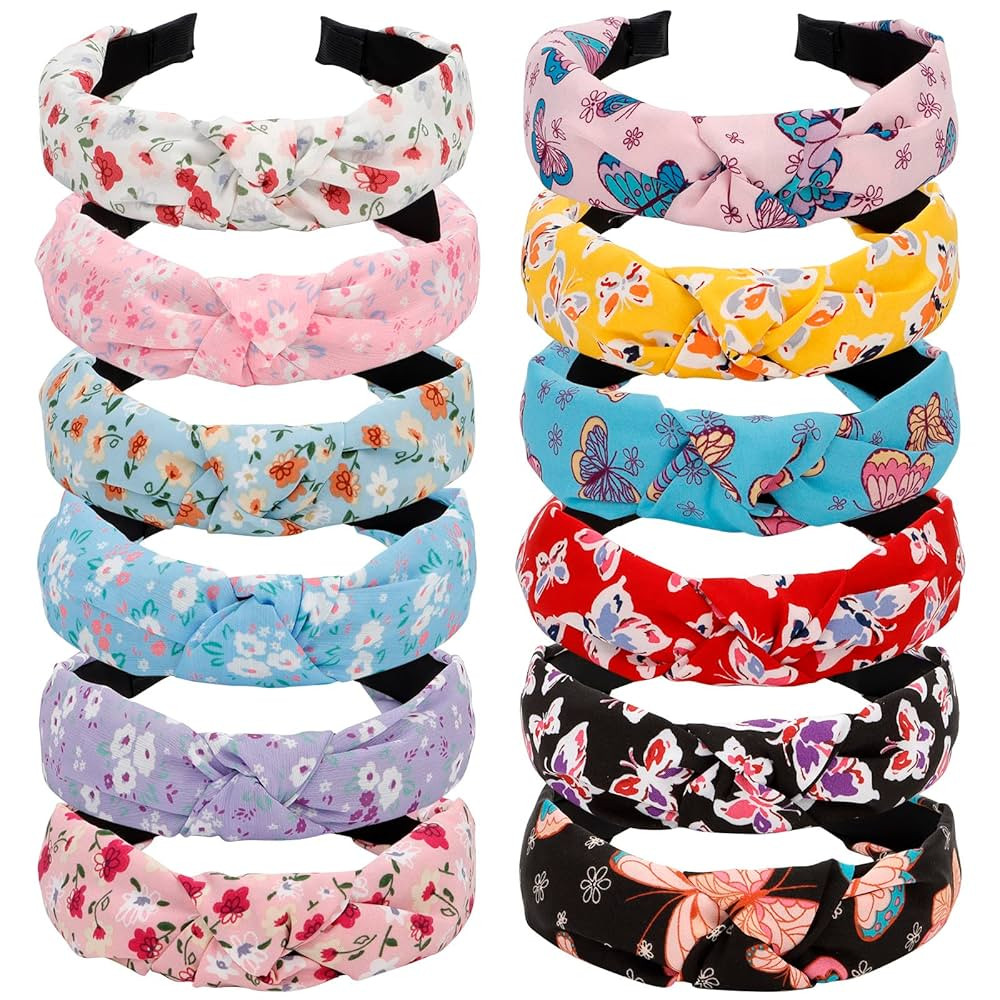 VELSCRUN 12 Pack Flower Headbands for Women, Multiple Colors, One Size Fits All Fabric, Wide Appl... | Amazon (US)