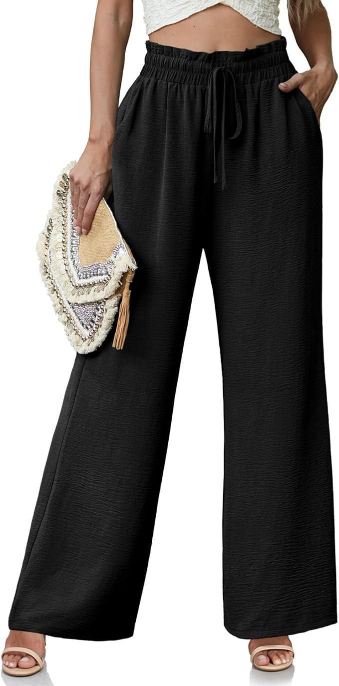 Women's High Waisted Wide Leg Pants Flowy Palazzo Pants Work Casual Tie Knot Pants with Pockets | Amazon (US)