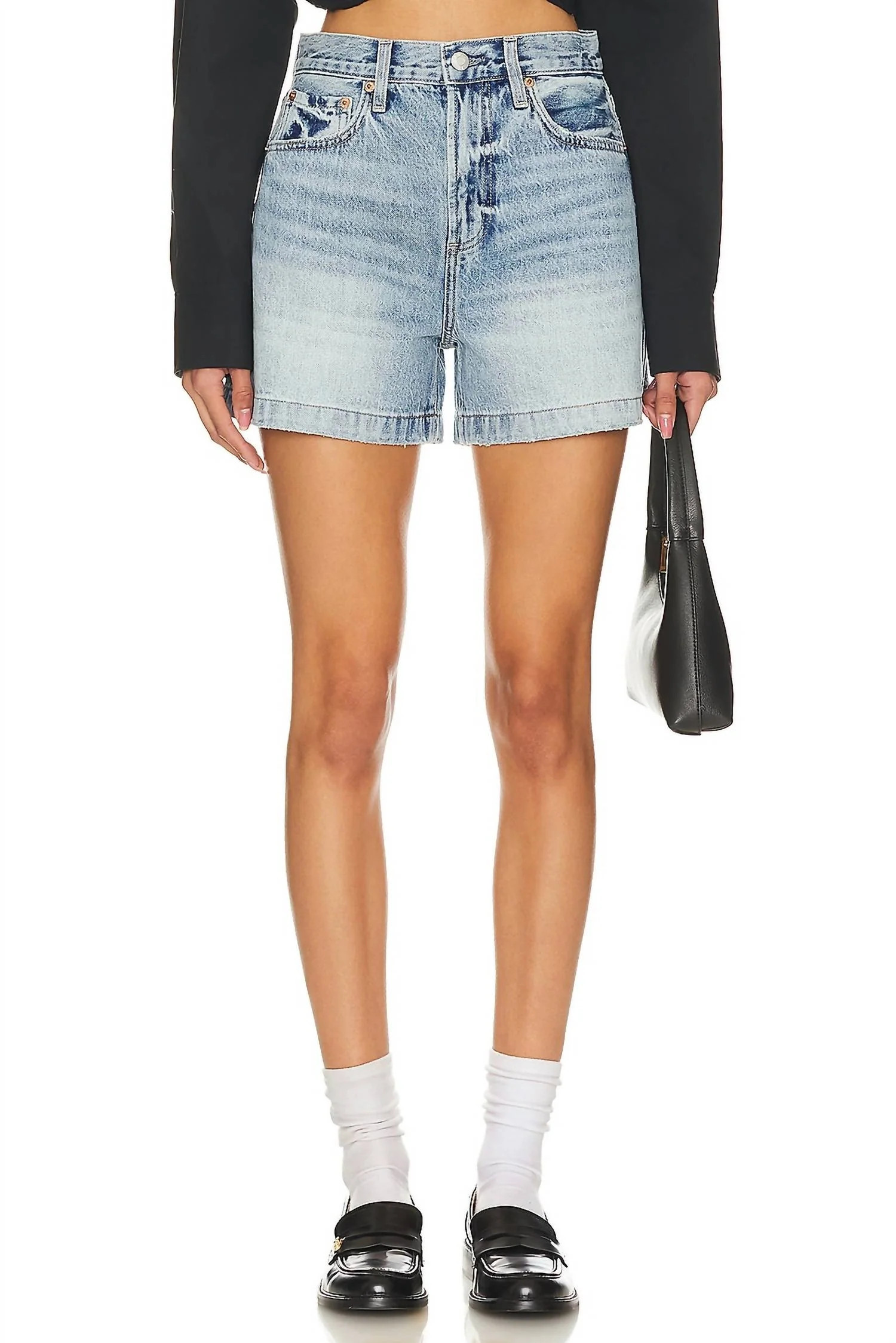 Saige High Waist Denim Shorts In French Riviera | Shop Simon