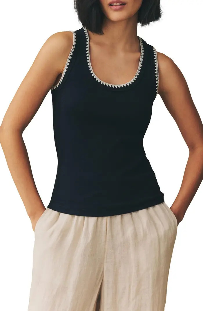 Monochrome Embroidered Cotton Rib Tank | Nordstrom