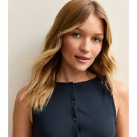 Women's Navy Ribbed Button Front Tank Top New Look | New Look (UK)