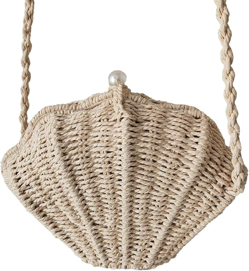 Shell Purse Straw Clutch Purse Woven Shell Shape Shoulder Crossbody Rattan Beachy Seashell Bags B... | Amazon (US)