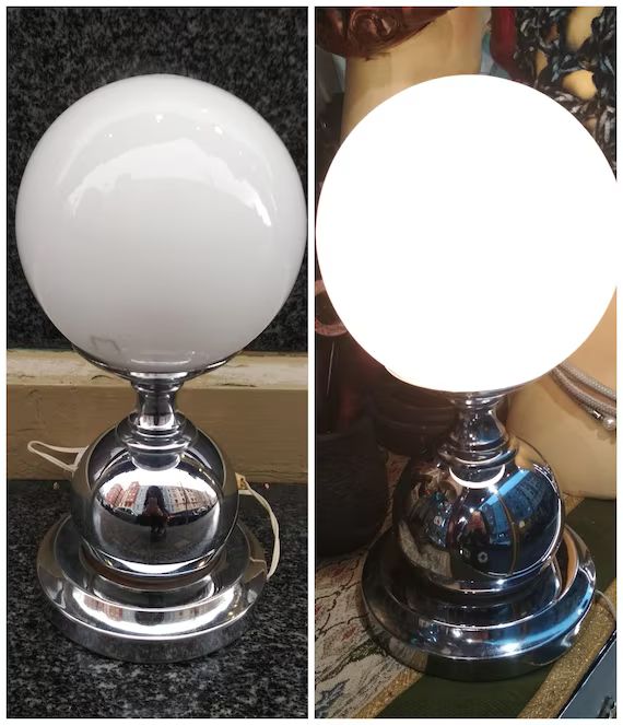 Vintage White ball table lamp/ globe lighting vintage/vintage glass milk / white opaline lamp / W... | Etsy (US)
