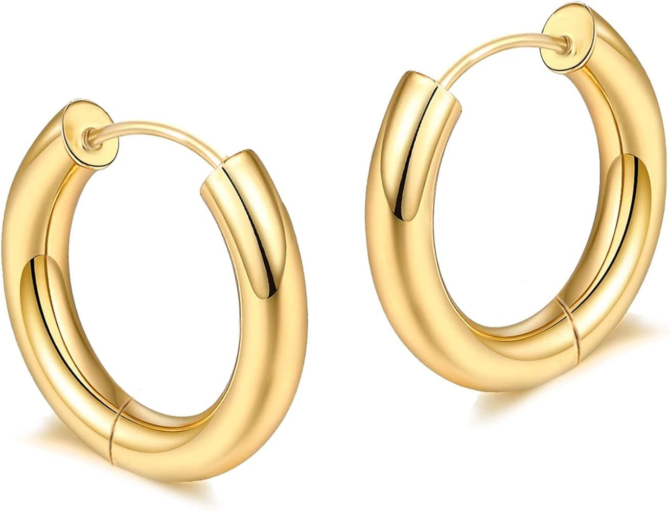 Chunky Gold Hoop Earrings for Women 18K Gold Paperclip Oval Hoop Earrings Gold Square Hoops Small... | Amazon (US)