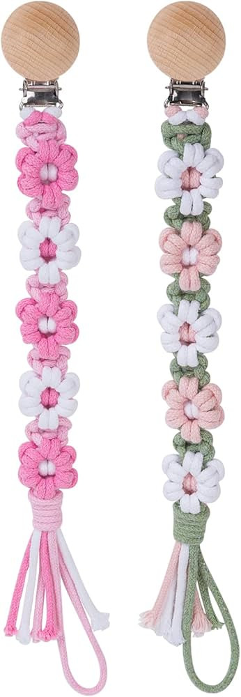 Pacifier Clip for Boys Girls Floral Daisy Macrame Baby Paci Clip Pacifier Holder Leash Boho Woode... | Amazon (US)