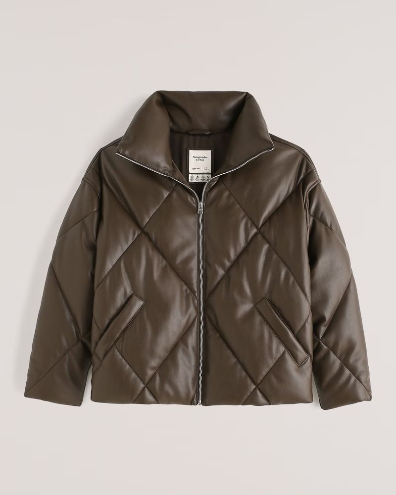 Oversized Vegan Leather Diamond Puffer | Abercrombie & Fitch (US)