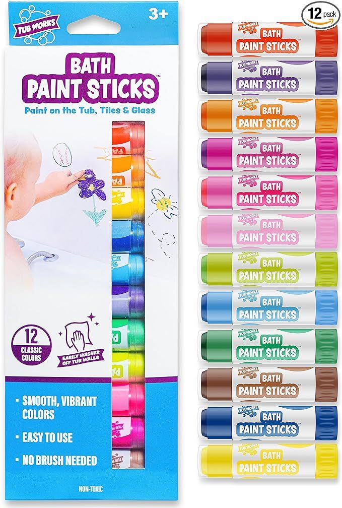 Tub Works™ Bath Paint Sticks™ Bath Toy, 12 Count | Nontoxic, Washable Bathtub Paint for Kids ... | Amazon (US)