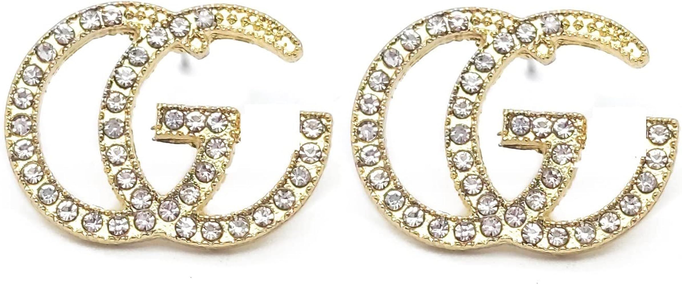 GG Earrings G Earrings Initial Letter Earrings Full Rhinestone Inlaid Classic Double G Letter Earrri | Amazon (US)