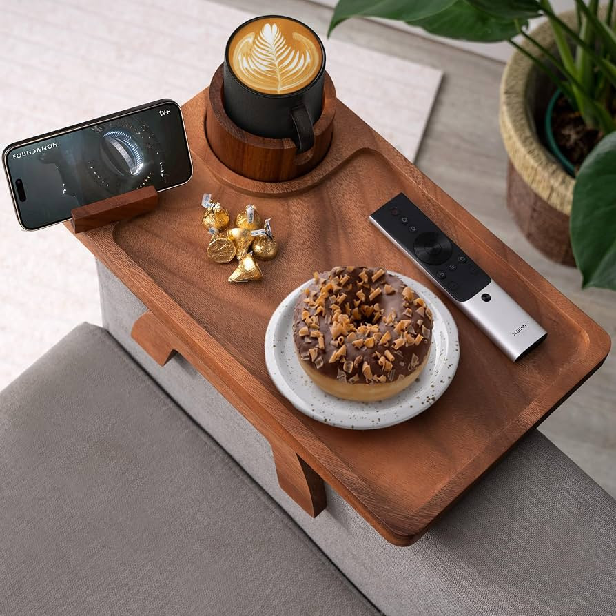 Sofa Arm Tray, Acacia Wood Couch Cup Holder, Portable Large Sofa Armrest Tray Anti-Spill Beverage... | Amazon (US)