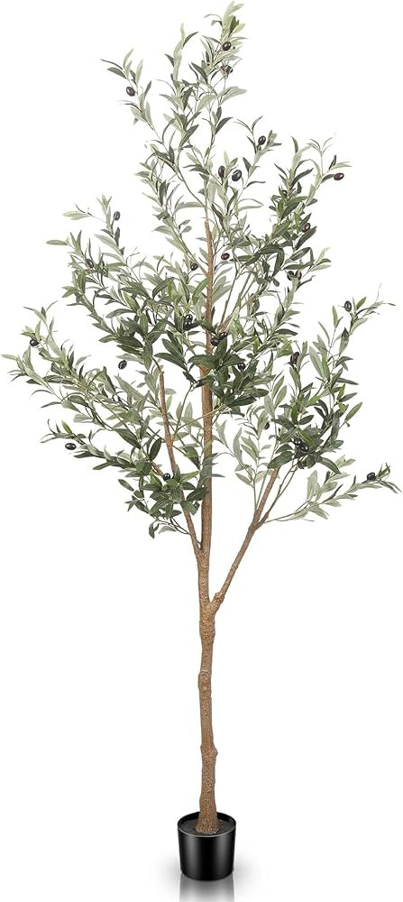 6ft Artificial Olive Tree Tall Fake Potted Olive Silk Tree with Planter Large Faux Olive Branches... | Amazon (US)