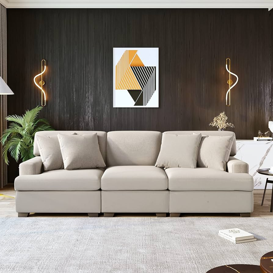 JUSTONE 3 Seat Sofa with Removable Back and Seat Cushions, Modern Upholstery Sofa Couch with 4 Co... | Amazon (US)