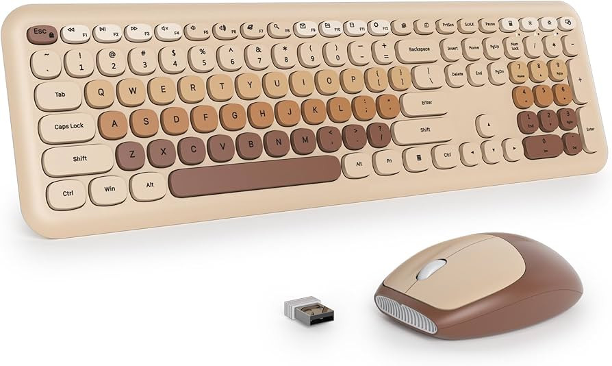 surmen Brown Quiet Keyboard and Mouse Wireless, Full-Size Retro Typewriter Wireless Cute Colorful... | Amazon (US)