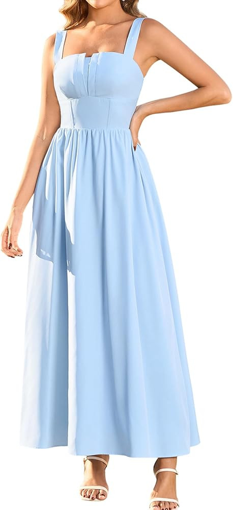 EYNMIN Floral Maxi Corset Wedding Guest Dresses for Women 2026 Summer Spring Smocked Long Flowy A... | Amazon (US)