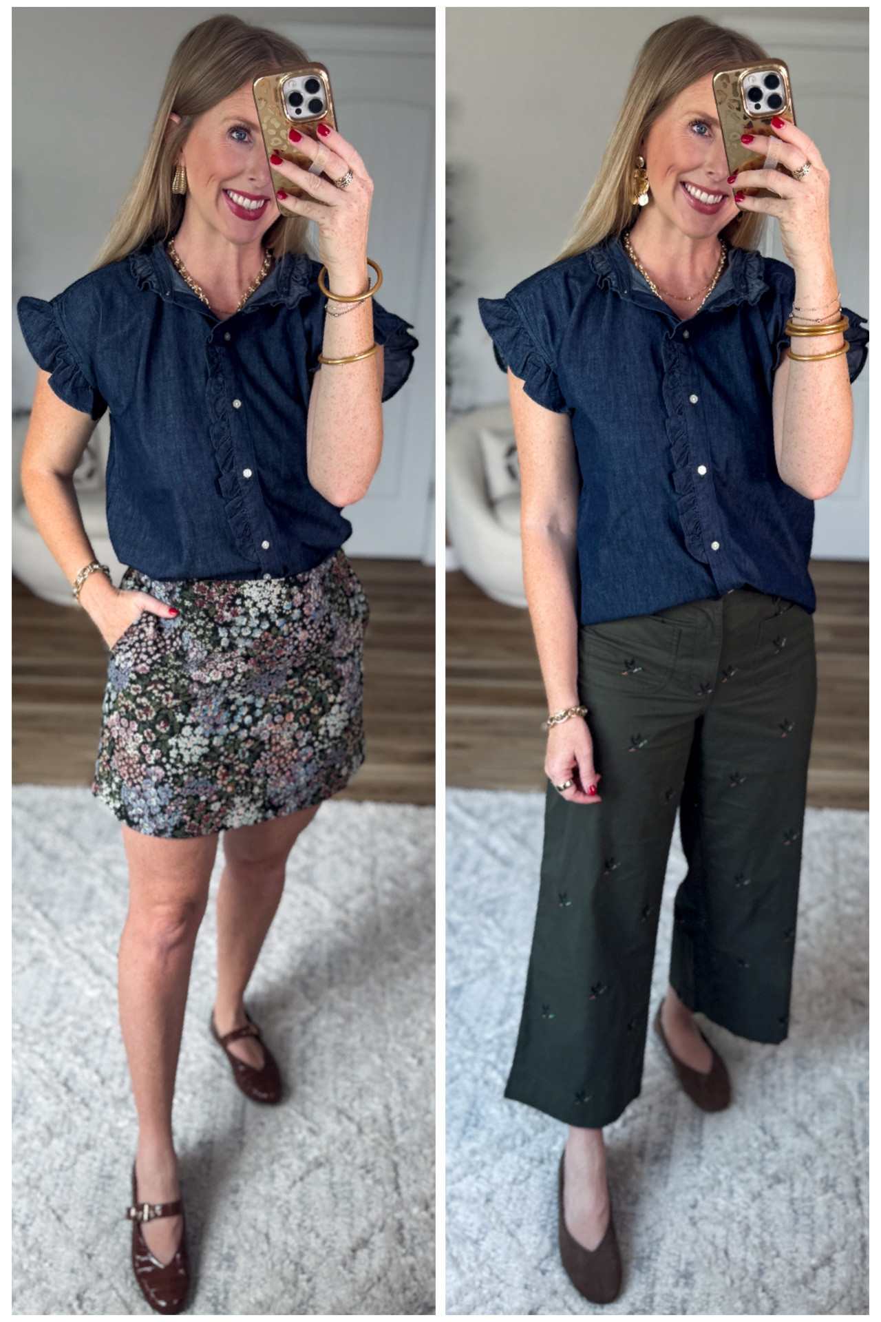 2 ways to wear this ruffle chambray from Walmart