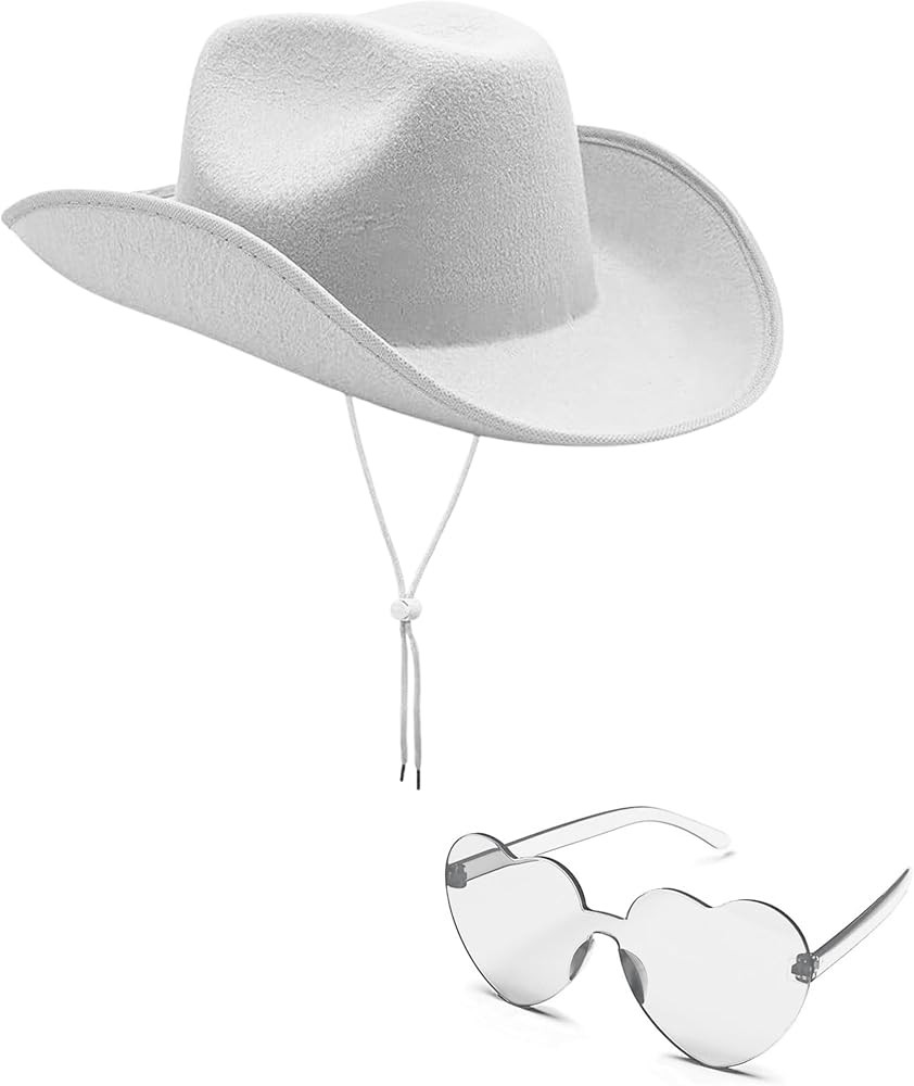 4E's Novelty Cowboy Hat Outfit with Heart Shaped Glasses White Western Hat Outfit Festival White Hat | Amazon (US)