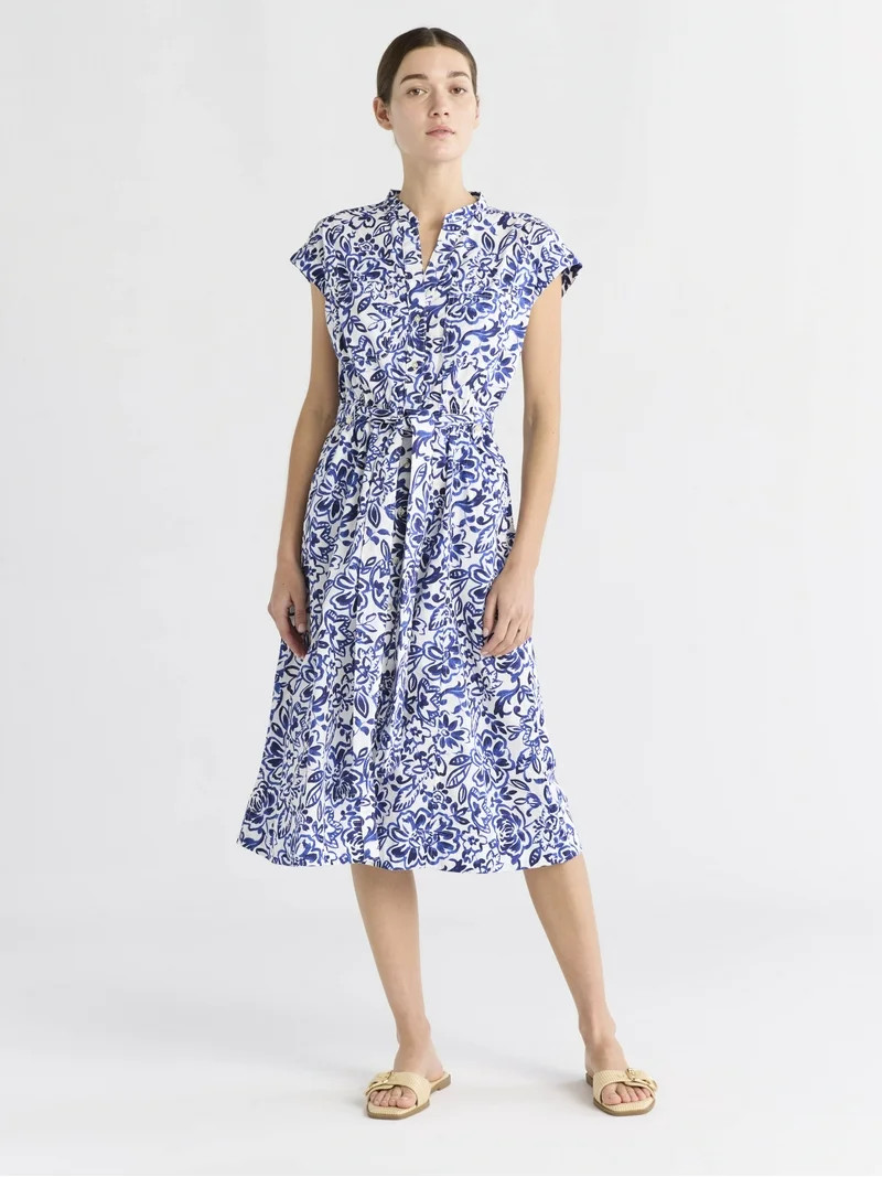 Free Assembly Women's Belted Utility Cotton Midi Shirtdress, Sizes XS-XXL - Walmart.com | Walmart (US)