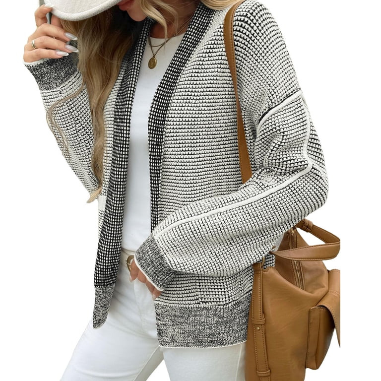 Long Sleeved Open Front Women Casual Knit Waffle Cardigan Coat | Walmart (US)