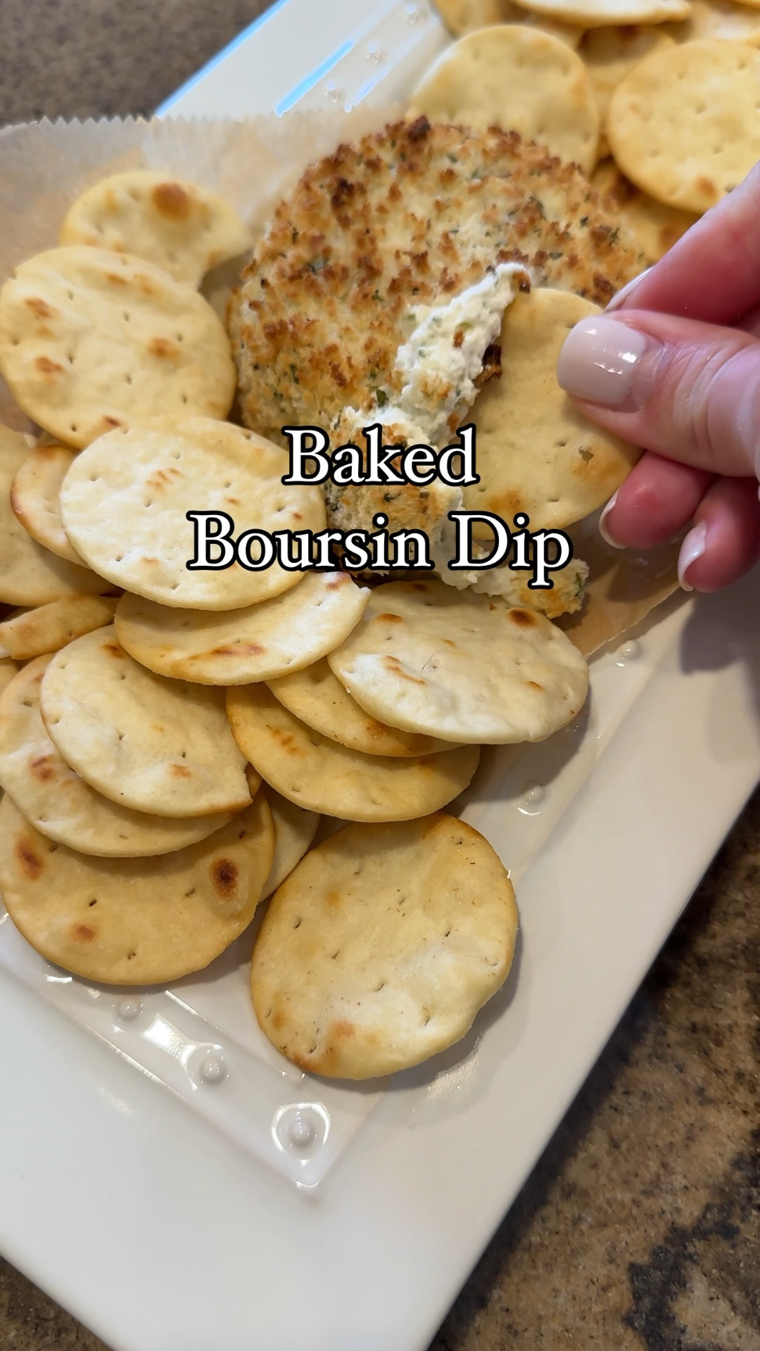 Baked Boursin Dip

1 package of Boursin cheese (garlic and herb is my favorite)
1/3 cup flour
1/3 cup half and half 
1/3 cup panko (seasoned with salt, pepper and Italian seasonings)

Parchment paper 
Baking sheet

Here’s how you make it:
Pre-heat the oven to 350°
1. Unwrap the cheese
2. Prepare the flour, half and half and panko into separate, shallow dishes. 
3. Carefully dip the cheese into the flour, coating all sides. 
4. Place the cheese into the half and half and coat on all sides. 
5. Coat the cheese in the seasoned panko on all sides.
6. Place the cheese on a piece of parchment paper and onto a baking sheet. Bake at 350° for 20 minutes, until golden brown. Broil for 1 minute before removing. 

Serve with your favorite crackers and enjoy! 


#LTKVideo