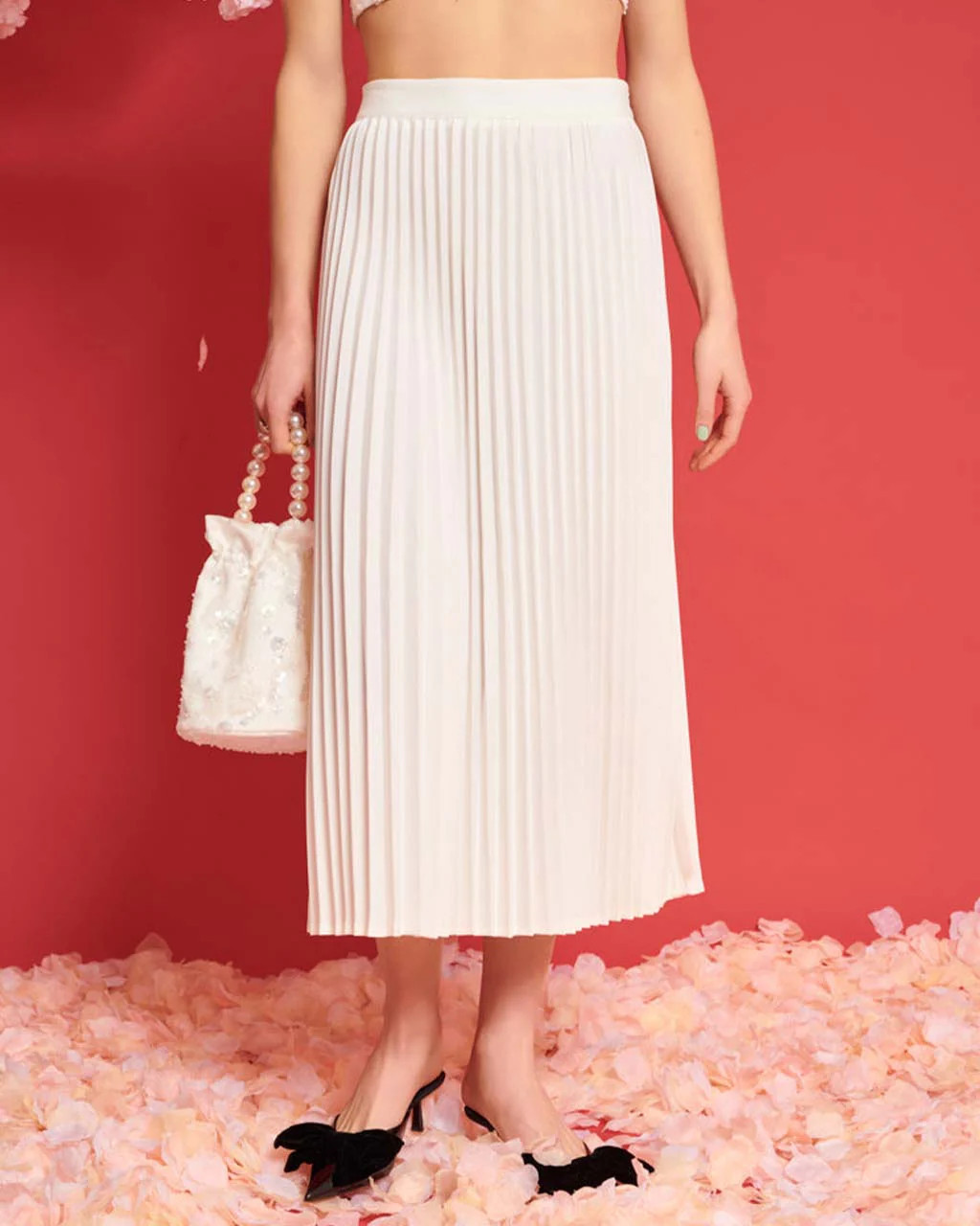 Carolina Pleated Midi Skirt - Pearled Ivory | ban.do