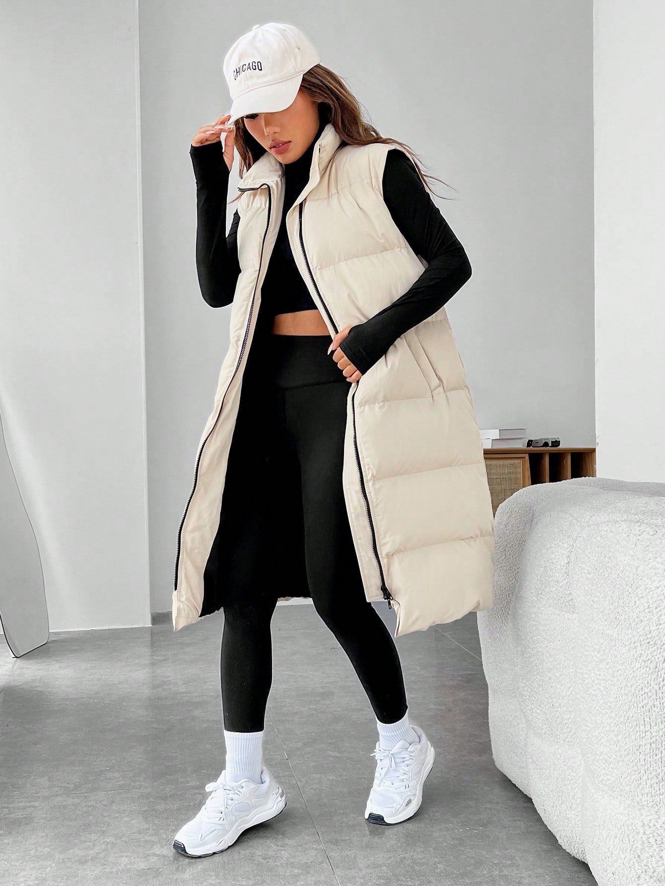SHEIN EZwear Zip Up Hooded Vest Puffer Coat | SHEIN