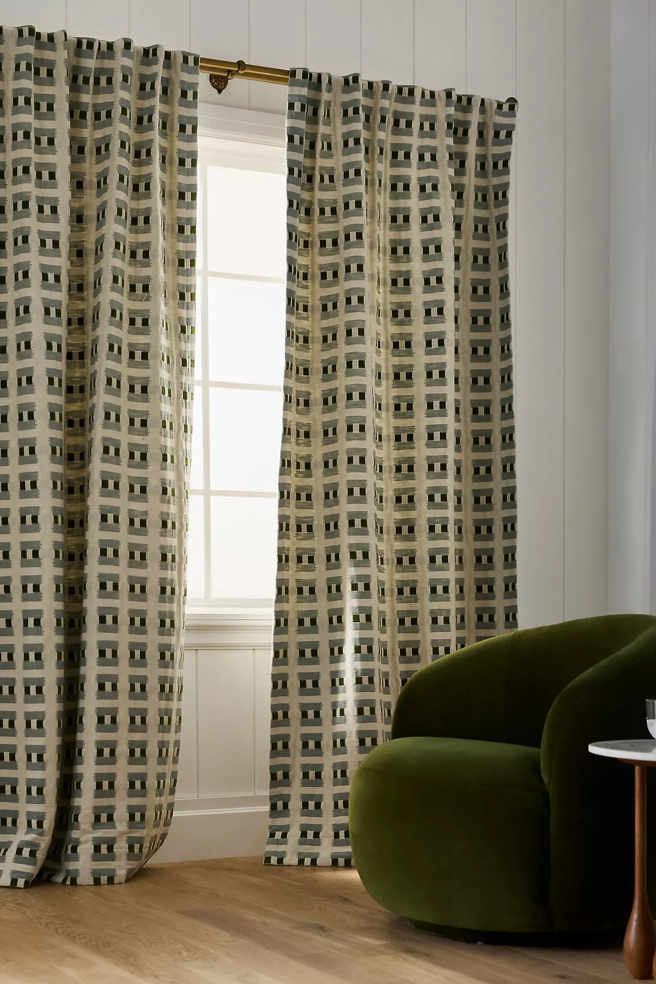 Kendall Woven Jacquard Geometric Curtain | Anthropologie (US)
