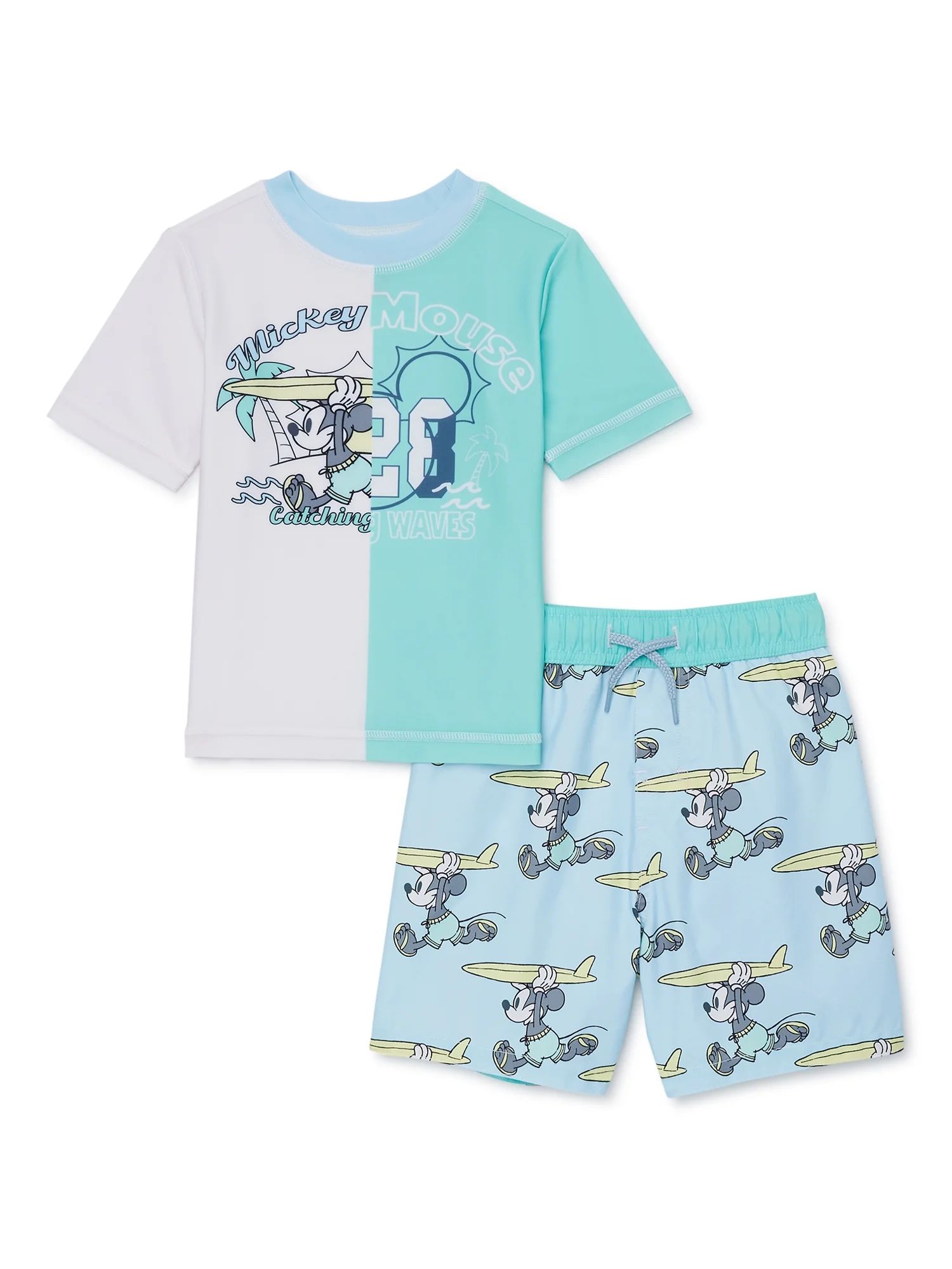 Mickey Mouse Toddler Boys Short Sleeve Rashguard and Swim Trunks with UPF 50+, Sizes 12M-5T | Walmart (US)