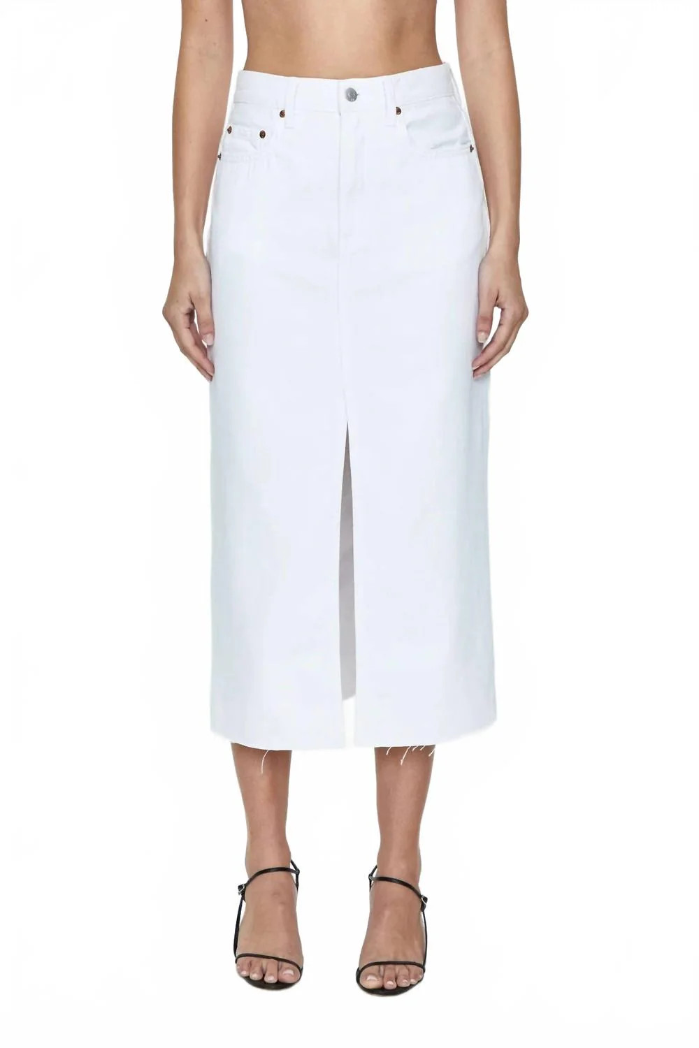 Alice Denim Midi Skirt In White | Shop Simon