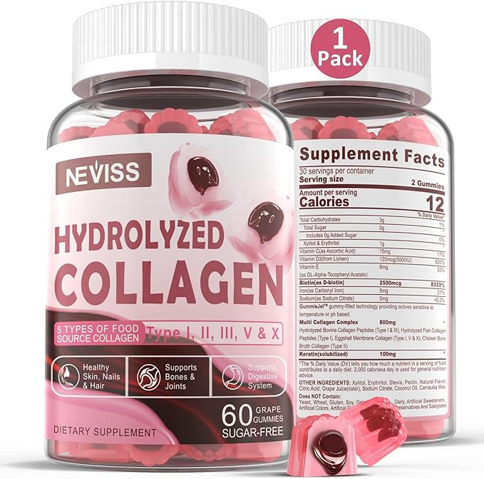 Collagen Gummies for Women Men, 800mg Hydrolyzed Collagen Peptides Gummies Multi Peptides Type I ... | Amazon (US)