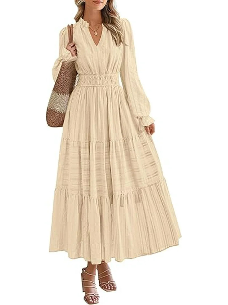 PRETTYGARDEN Women's Fall Wedding Guest Dresses Long Sleeve V Neck Flowy Elegant Holiday Party Ma... | Walmart (US)