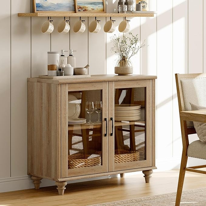 WAMAPT Sideboard Buffet Cabinets with Glass Door, Kitchen Storage Cabinets, Wood Coffee Bar Table... | Amazon (US)