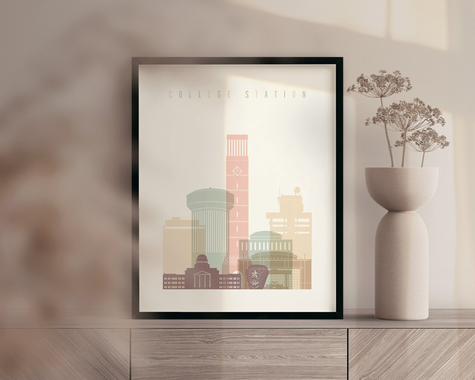College Station Texas wall art print, College station TX skyline, College station TX travel poste... | Etsy (US)