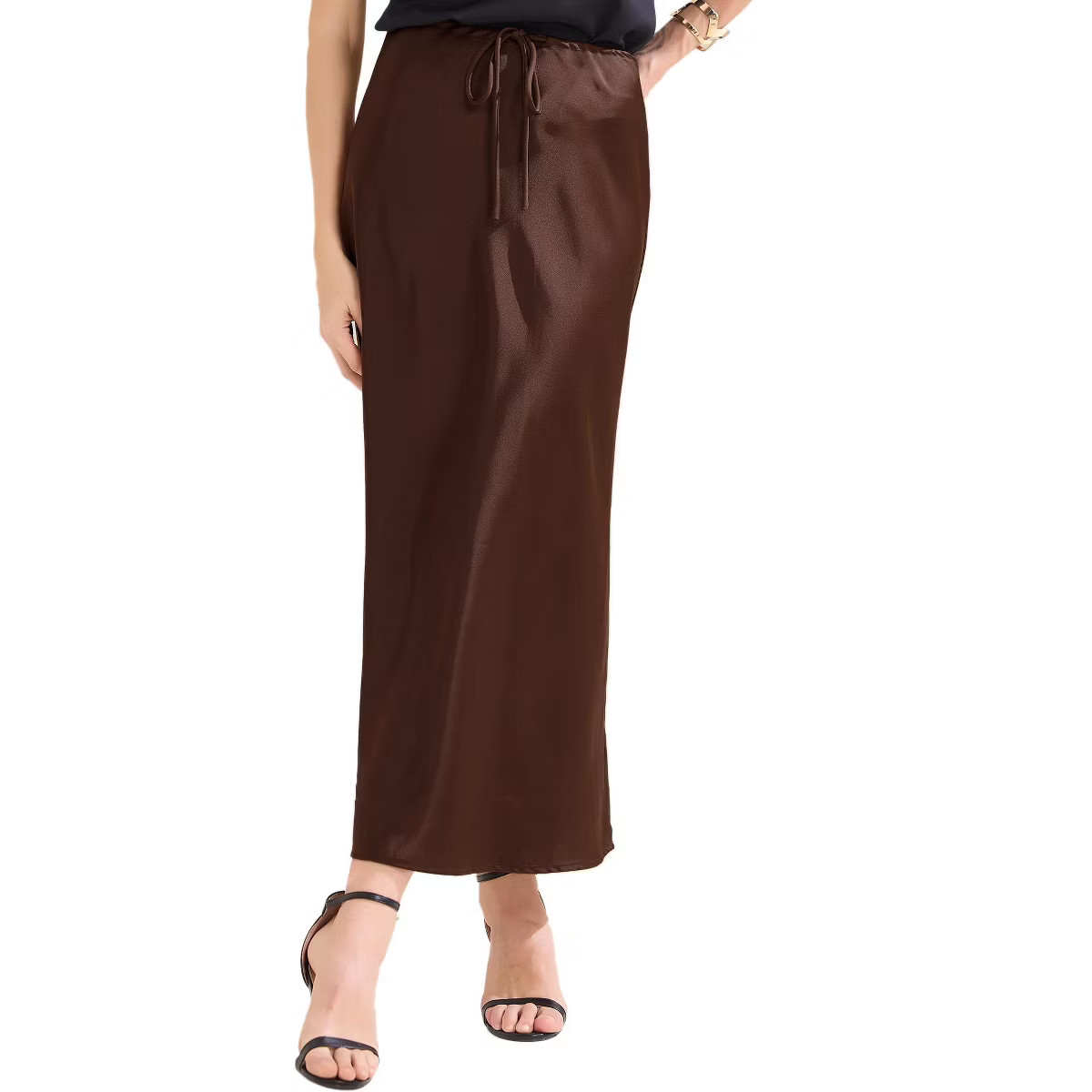 INSPIRE CHIC Women's Satin High Waist Drawstring Cocktail Wedding Maxi Skirt | Target
