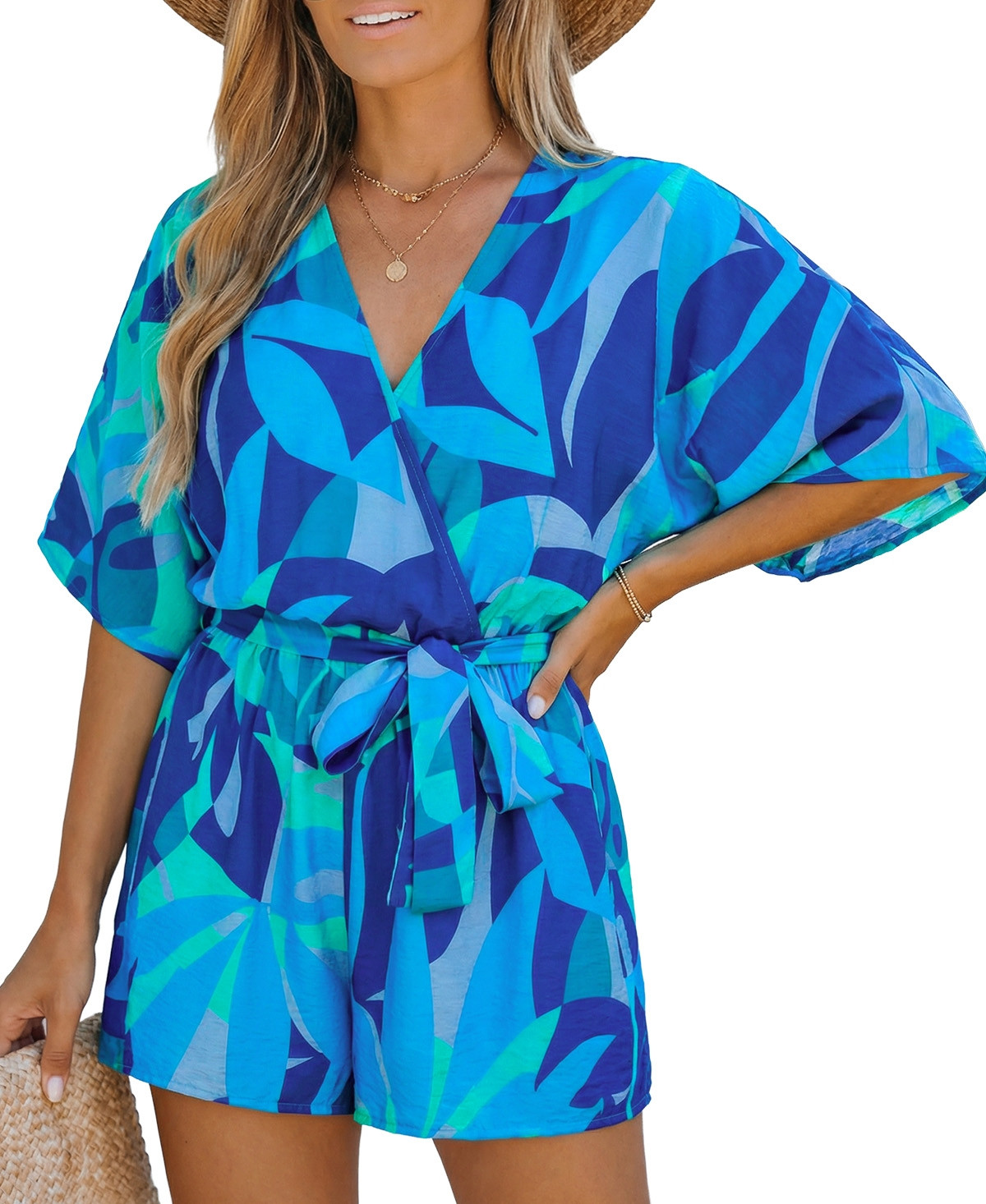 Cupshe Women's Wild Zephyr Tropical Romper - Open blue | Macy's