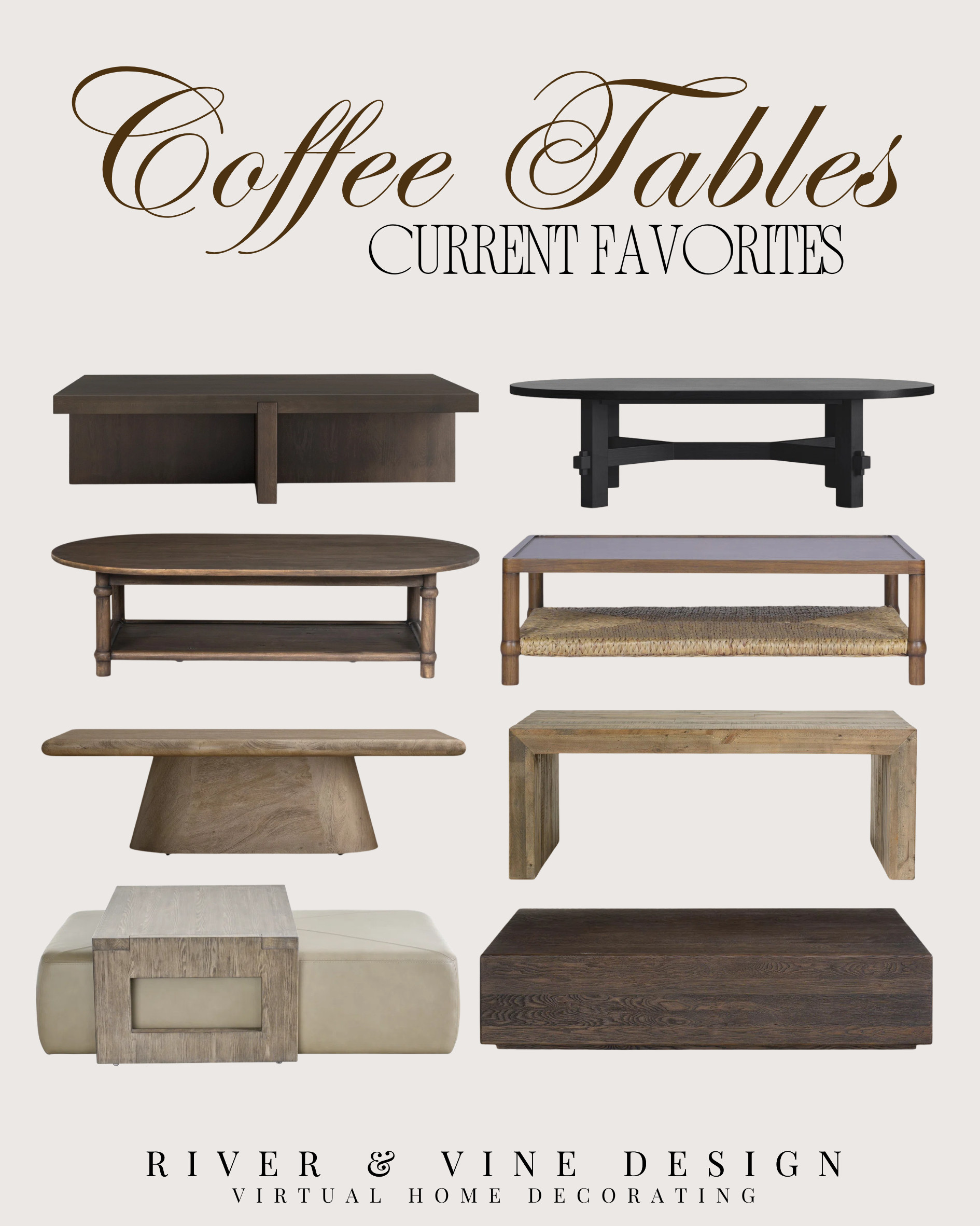 Coffee tables that feel current without being too trendy. I love how these mix darker wood tones, sculptural bases, woven textures, and clean-lined silhouettes — easy pieces to build a living room around whether your style leans modern, organic, classic, or a little collected. 

 #LTKHome