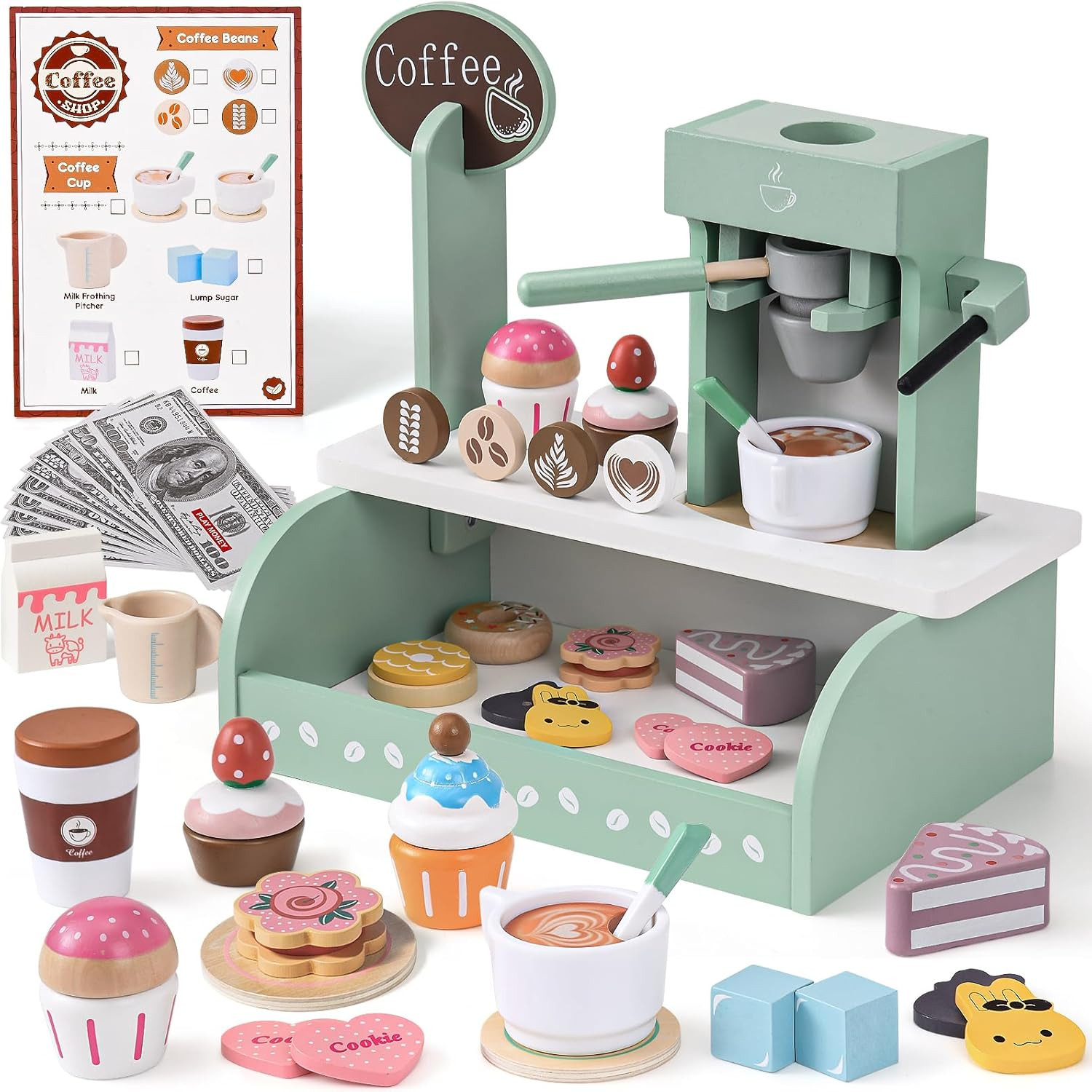 Toyssa Wooden Coffee Maker Playset for Kids 3 4 5, Pretend Play Food Toys for Toddlers with Desse... | Amazon (US)