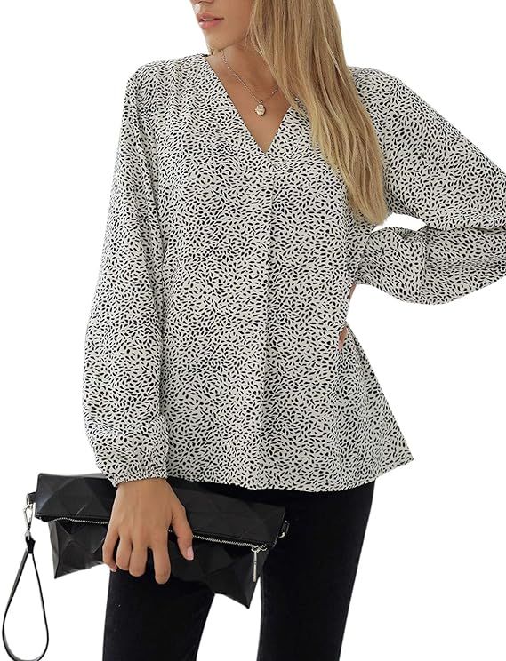 Blooming Jelly Women's Leopard Print Tops Chiffon V Neck T Shirts Long Sleeve Blouse | Amazon (US)