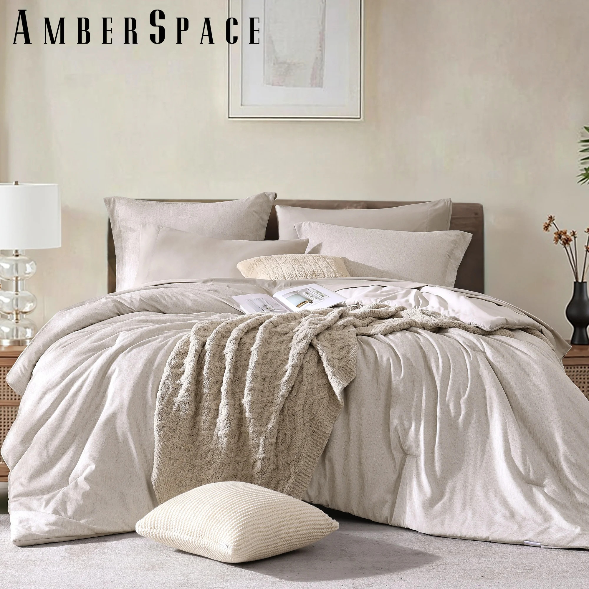 Amberspace Cationic Dyeing 7-piece Bed in a Bag Comforter Set with Sheets,Oatmeal Beige,Queen | Walmart (US)