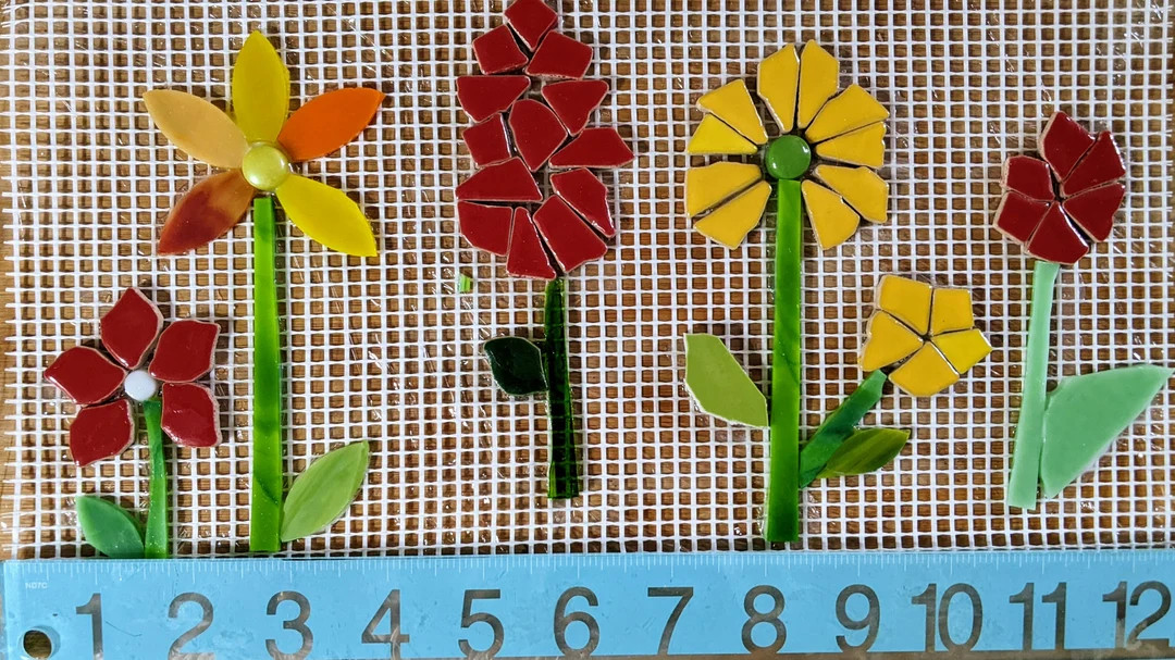 Hand Arranged Mosaic Flower Set Glue to Mesh Just Cut and Use in Your Mosaic Set of 5 Flowers: Ye... | Etsy (US)