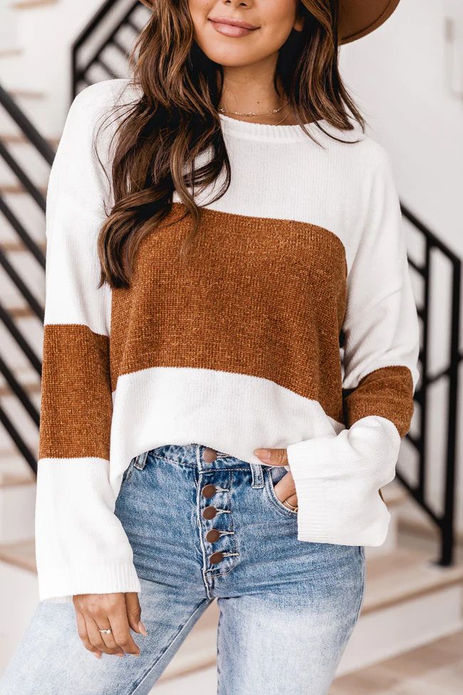 Waiting On The Weekend Camel Colorblock Pullover | The Pink Lily Boutique