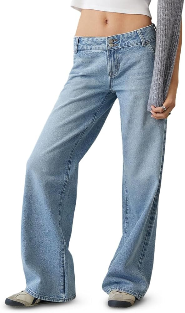 PacSun Women's Casey Low Rise Baggy Jeans Double Button Light Blue | Amazon (US)