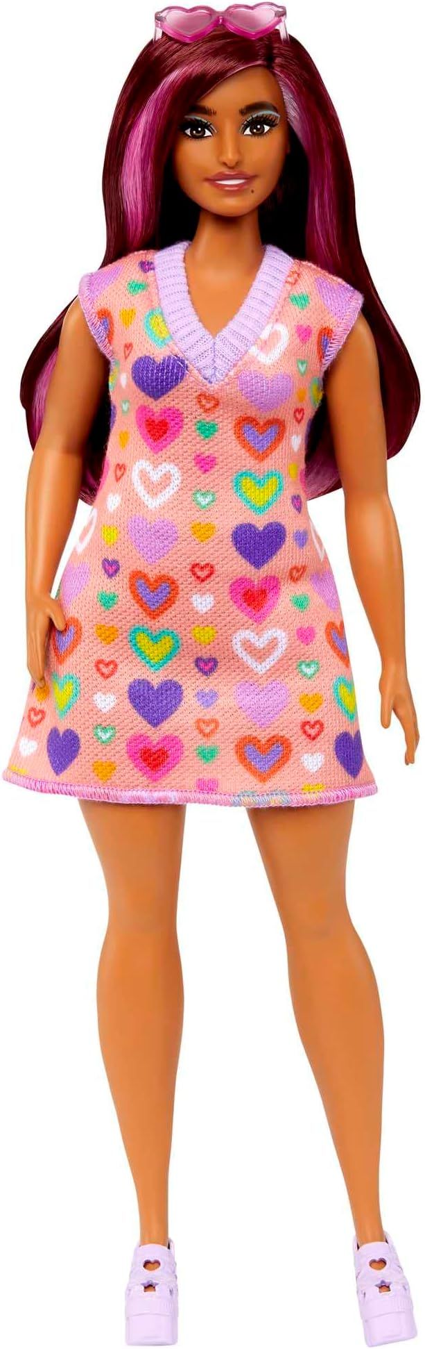 Barbie Fashionistas Doll #207 with a Heart-Print Sweater Dress, Sunglasses and Platform Shoes Sma... | Amazon (US)