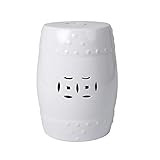 Small Double Medallion Ceramic Indoor/Outdoor Garden Stool, Side Sofa Table in White | Amazon (US)