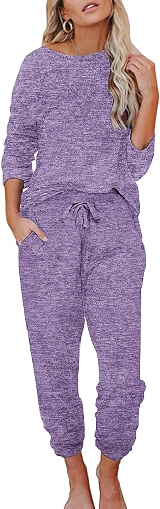 Ekouaer Womens Pajamas Set Long Sleeve Loungewear Soft Lounge Set Joggers with Pockets | Amazon (US)