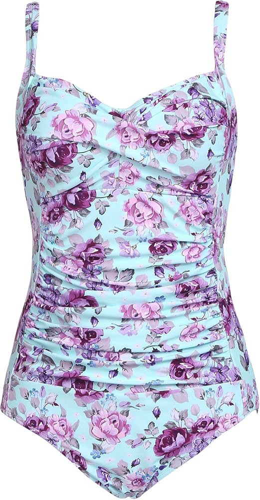 Ekouaer Womens One Piece Swimsuit Elegant Inspired Vintage Pin up Monokinis Tummy Control Swimwear S | Amazon (US)