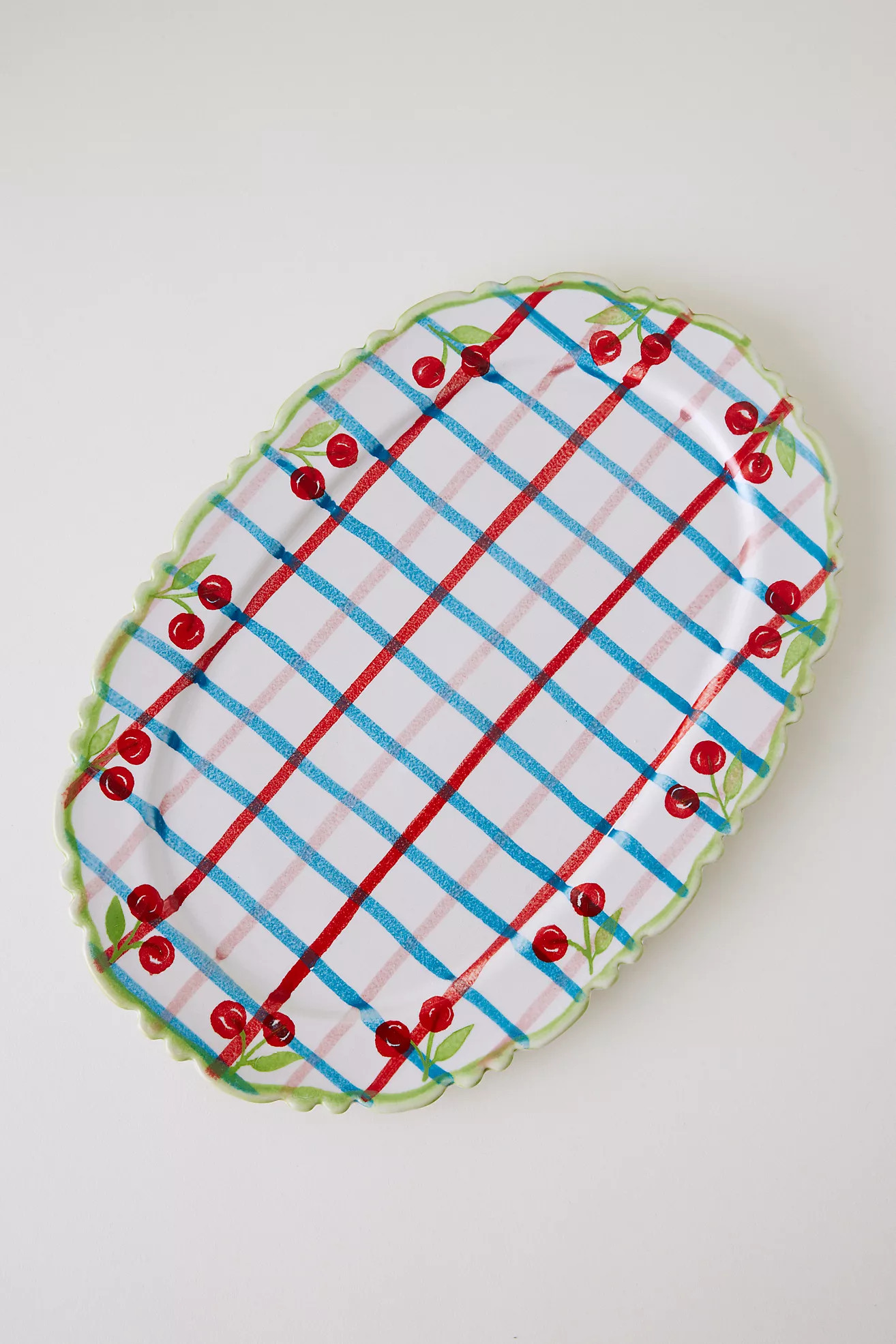 Damson Madder Handpainted Cherry Frilly Check Platter | Anthropologie (UK)