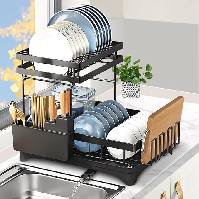 Escorredor de Louça Inox, Escorredor de Louça com Bandeja, Dobravel, Preto | Amazon (BR)