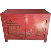 Vintage Red Lacquer Chinoiserie Dry Bar Cabinet | Etsy (US)