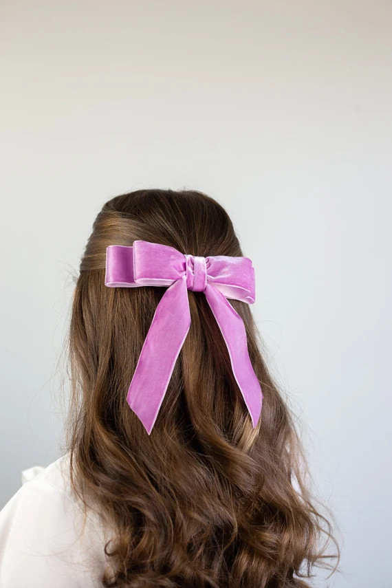 Lilac Velvet Hair Bow Short Tail French Barrette  Grace & | Etsy | Etsy (US)
